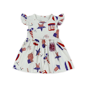 4ème De Juillet Fille Festival Vêtements Rouge Blanc Bleu Étoiles Patriotique Patten Flutter Manches Robe D'été - Product Image 1