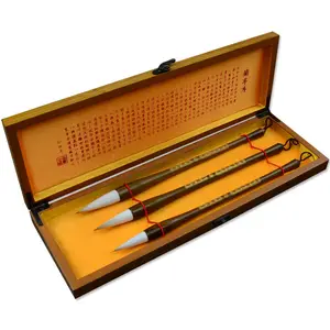Antique High Quality Chinese Calligraphy 3pcs Brushes Set Handmade Wooden Handle Brush