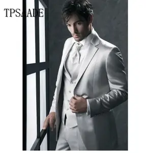 Summer Silver Wedding Party Wear 3 Piece Coat Pant Men Suit WF784