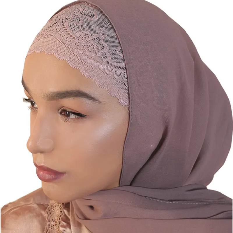 Tubo islâmico hijab com renda hijab, cachecol feminino em estoque, 14 cores