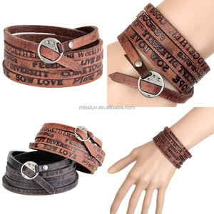 <span class=keywords><strong>Bracelet</strong></span> en <span class=keywords><strong>cuir</strong></span> véritable haut de gamme avec inscription estampée, <span class=keywords><strong>bracelet</strong></span> en <span class=keywords><strong>cuir</strong></span> de vache à 5 couches avec inscription estampée - Product Image 1
