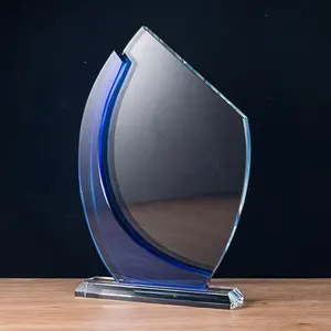 Hot Sale Blue Clear Color Crystal Trophy Shield Glass Trophy For Sale