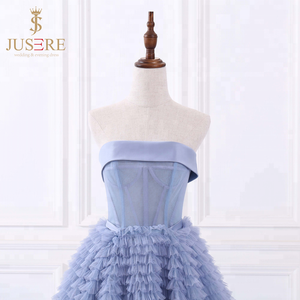 Bel corpetto senza spalline e corpetto completamente disossato lungo volant blu e gonna a strati abito <span class=keywords><strong>da</strong></span> ballo alto e basso gonfio di <span class=keywords><strong>laurea</strong></span> - Product Image 4