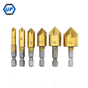 6PCS 5 <span class=keywords><strong>Flute</strong></span> Chamfer Mũi Khoan 1/4 "Hex Shank HSS 90 Độ Gỗ Các Cạnh Bớt Vuông Cutter Chamfer 6Mm-19Mm Mũi Khoan Khoan Bit - Product Image 1