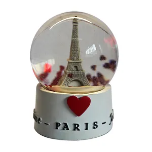 Diskon besar 65mm tengah hadiah valentine Menara eiffel kaca salju dunia Rumah Kustom ornamen kaca global Hadiah suvenir