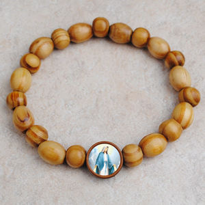 Nouveau modèle de <span class=keywords><strong>chapelet</strong></span> en perles de bois avec image de saint en résine époxy Divine Miséricorde Vierge Marie de <span class=keywords><strong>Lourdes</strong></span> et de Guadalupe Médaille religieuse catholique - Product Image 3