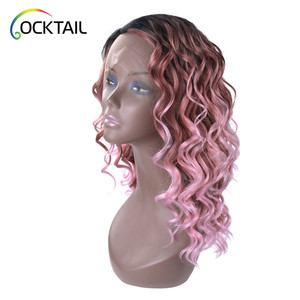 Japanese fiber three tone color 1b pink C side part curly lace front <strong>wig</strong> - Product Image 5