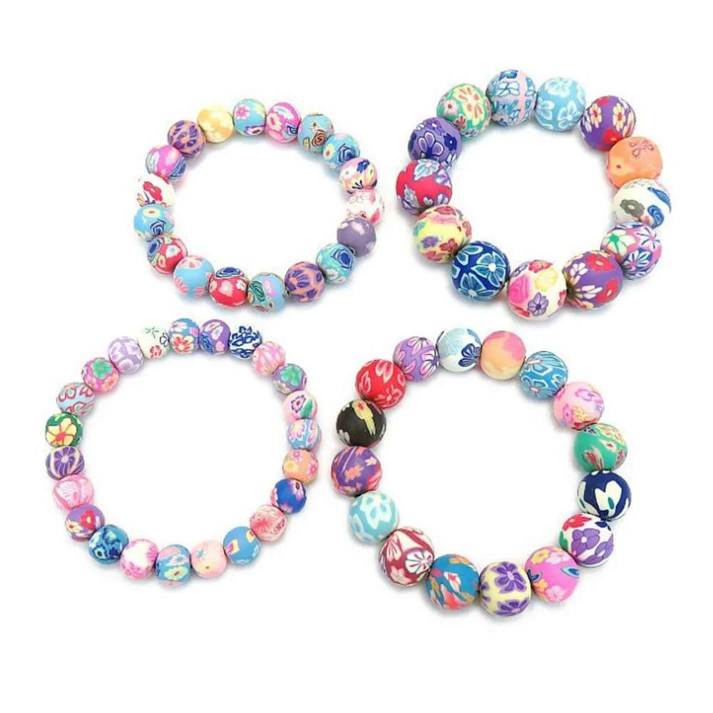 Cheap Popular Painted Flower Colorful Polymer Clay Beads Girls Bracelet