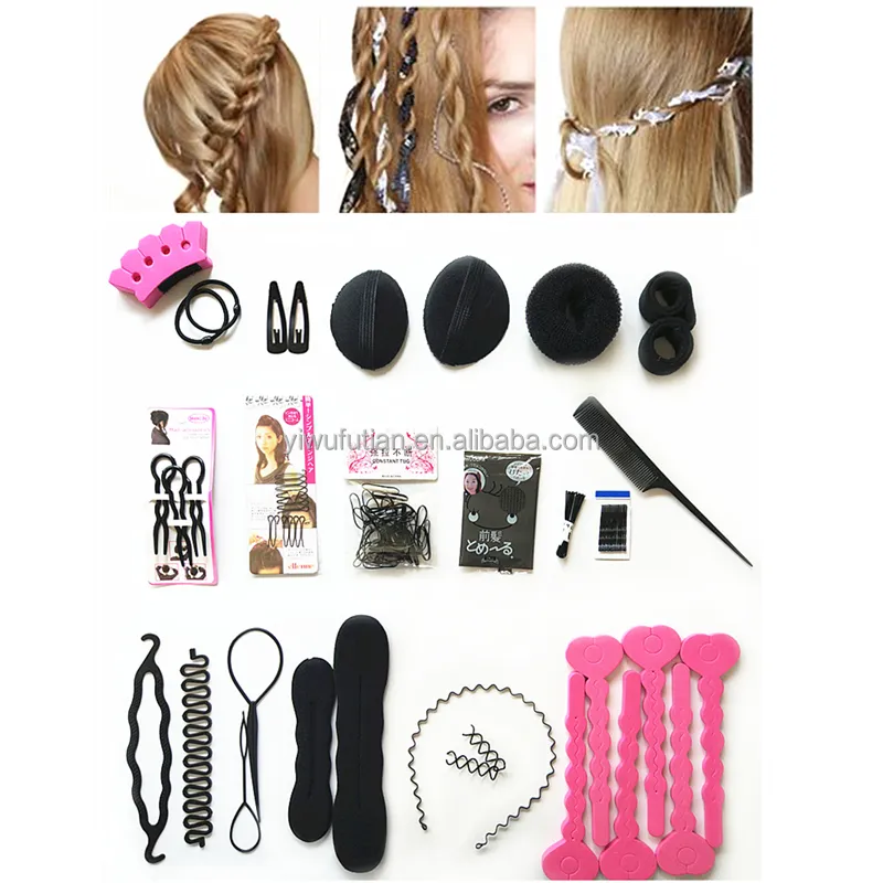 20 different type Hair accessories kit Braider Donut Hair Clip kit For Women Girls Rubber Band Tie Magic Hair Bun Hairpins