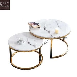 <span class=keywords><strong>Mesa</strong></span> de centro de mármol redondo para sala de estar, conjunto de <span class=keywords><strong>mesa</strong></span> moderna de acero inoxidable dorado, <span class=keywords><strong>mesa</strong></span> de espera para club, venta al por mayor - Product Image 1