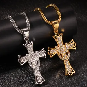 Kreuz strass Anhänger Männer Gold Silber Schlüssel des Lebens Ägyptischer Charme Halskette Hip Hop Schmuck Bling Iced Out Kette kreuz schmuck