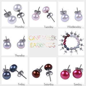 perlas de agua dulce señora de <span class=keywords><strong>la</strong></span> oficina <span class=keywords><strong>la</strong></span> semana de Lunes a Domingo buen regalo pendiente del perno prisionero conjunto - Product Image 3