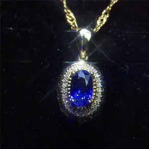 Diskon Besar Perhiasan Batu Permata Biru 18K Emas Afrika Selatan Berlian Asli 0,7 Ct Safir Natural Liontin Kalung untuk Wanita