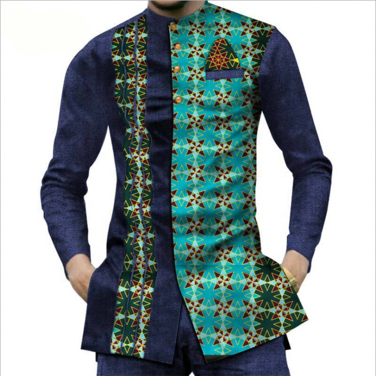 Мужская рубашка из чистого хлопка контрастных цветов с длинным рукавом