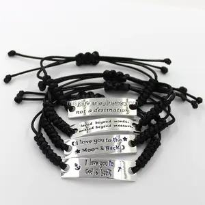 Bracelete de palavras inspiradas feito sob encomenda, pulseira com logotipo gravado de etiqueta de metal com placas de metal