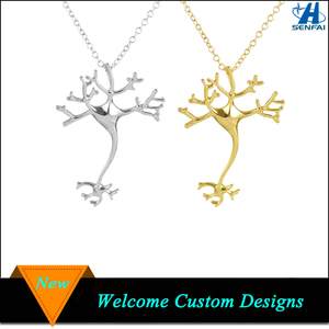 Biology Jewelry Silver Gold Metal Neuron Necklace