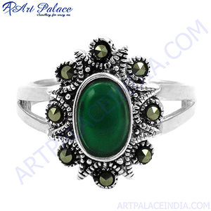 Onyx vert et marcassite pierre précieuse bague tortue bague en argent sterling 925 bijoux en argent faits à la main en ligne bague en argent en gros - Product Image 1