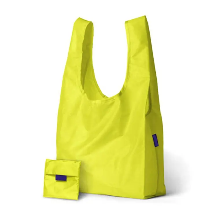 Sacola de bolso dobrável personalizada, sacola reutilizável dobrável de poliéster para compras