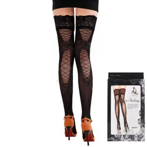 Women Black Lace Hollow Patterned Pantyhose Tights Opaque Stocking Lingerie