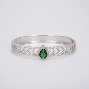 Wholesale Luxury Green Zircon 925 <strong>Solid</strong> <strong>Silver</strong> Bangle <strong>Bracelet</strong> for Women Water Drop Shaped Stone Bangle - Product Image 2