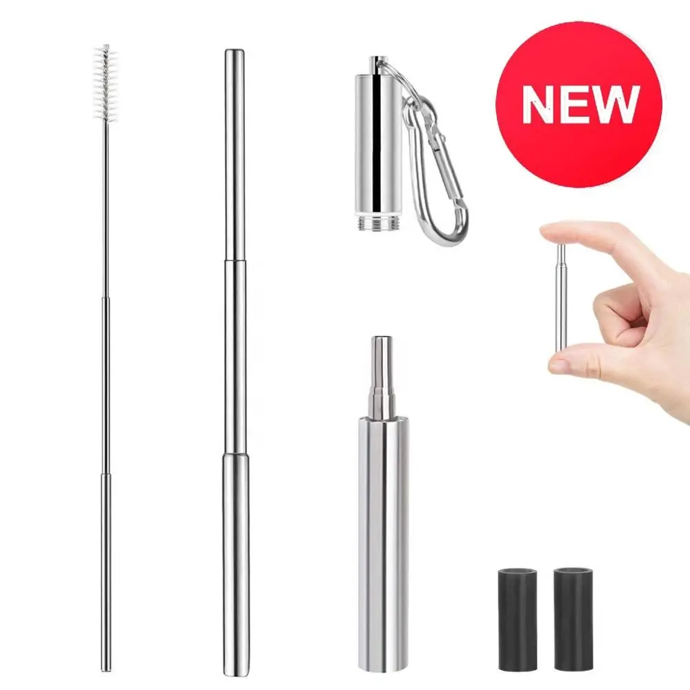 Metal Straw Reusable Portable Stainless Steel Straw Telescopic Metal Straw With Cleaning Brush