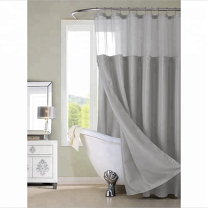 China Suppliers Luxury Hotel Hookless <strong>Shower</strong> <strong>Curtains</strong> Snap on with Grommets Detachable Liner in White Gray <strong>Fabric</strong> - Product Image 4