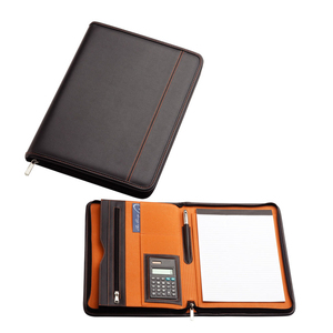 Nero e Arancio All'interno <span class=keywords><strong>A4</strong></span> Compendio In Pelle Stile Portafoglio Cartella di File con la Calcolatrice - Product Image 1