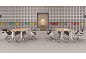 Mesa de trabajo de MDF E1 para conferencias, mesa de entrenamiento plegable con sillas modernas, muebles de oficina de <span class=keywords><strong>diseño</strong></span> de madera, 3 años - Product Image 5