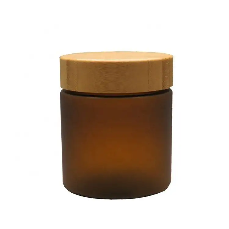 Natuurlijke Amber Plastic Crème Pot Cosmetische Potten, Huisdier Cosmetische Pot Amber Bamboe Houten Deksel