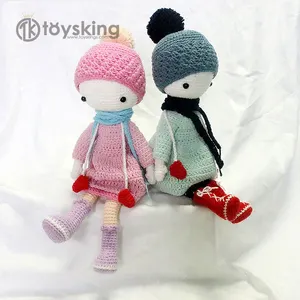 टी Amigurumi लवली लड़की गुड़िया हस्तनिर्मित बच्चे कंपनी गुड़िया Crochet खिलौना