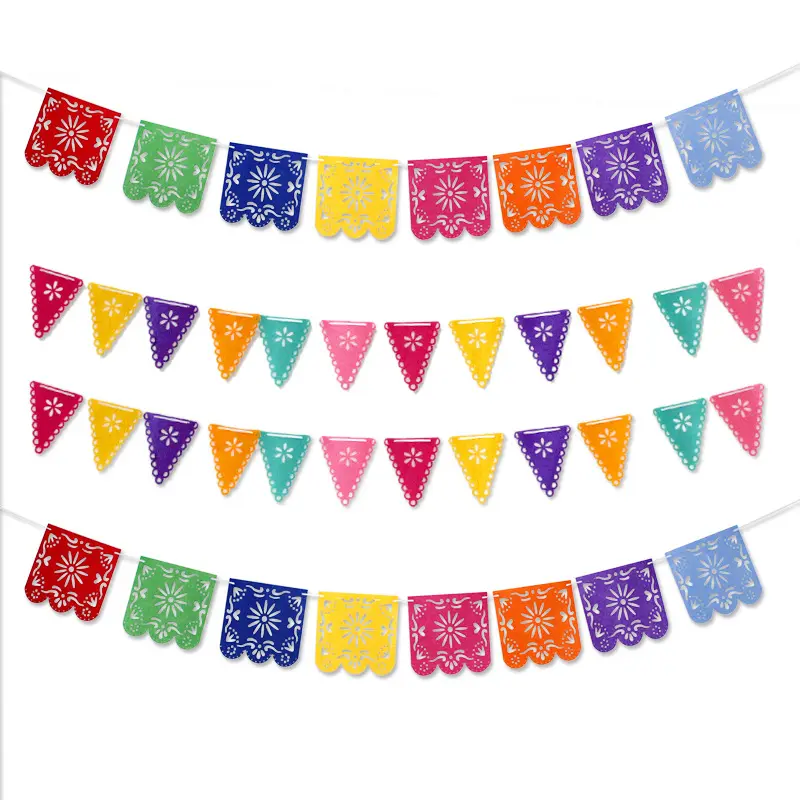 Papel Picado mexicano de fieltro, pancarta multicolor, decoraciones para el Día de los muertos