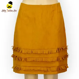 BDQ040 Fairy Kids Outside Wear Plain Suede Tassels Bottom Skirt Baby Girl Skirt baby girls mini skirt