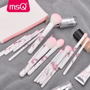 MSQ 15pcs 사쿠라 사용자 정의 로고 개인 라벨 메이크업 브러쉬 전문 메이크업 브러쉬 화이트 핸들