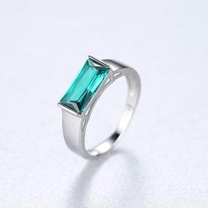 CZCITY Green Gemstone S925 Sterling <strong>Silver</strong> Jewelry <strong>Emerald</strong> Square Stone Big <strong>Ring</strong> for Women - Product Image 3