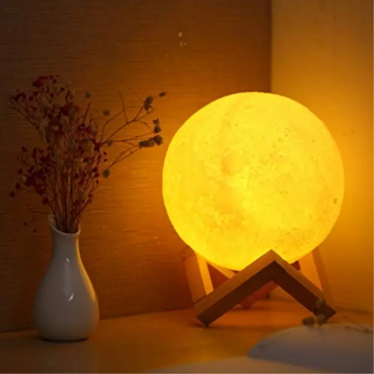 Children's Desk Table Lamp Touch Control 2 Colors 3D Printed Luna Moon Shaped night light Lamp 20cm