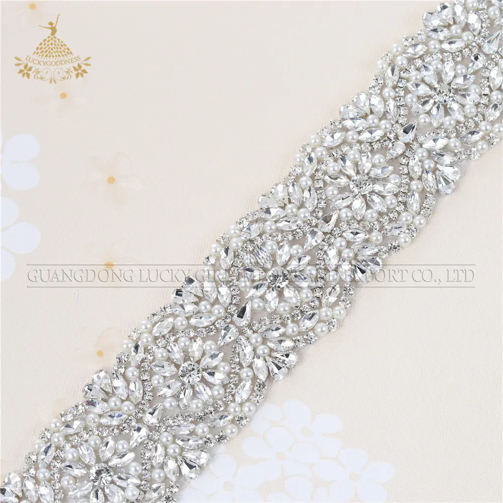 New DIY rhinestone pearl applique for girl hair accessories bridal wedding dress sash belt