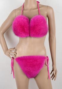 סקסי גבירותיי בגדי ים דביבון אמיתי שועל פרווה ביקיני סטי יוקרה פלאפי רחצה מסיבת חליפת תחתוני חזייה פרוותי בגד ים לנשים - Product Image 6