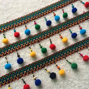 Giá Thấp Nhiều Màu Pom Pom Bóng <span class=keywords><strong>Tassel</strong></span> Trims Với Ribbon Hạt Rìa Tua - Product Image 1