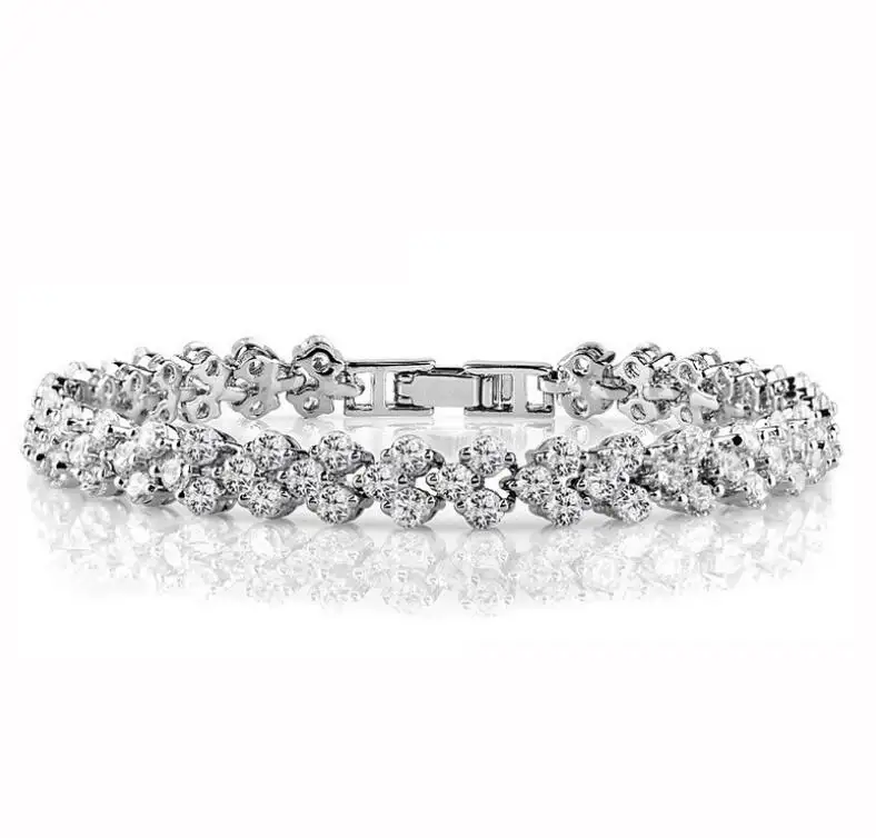 2022 New Roman Chain Heart Designs Zirconia Diamond 925 Sterling Silver Tennis Bracelet