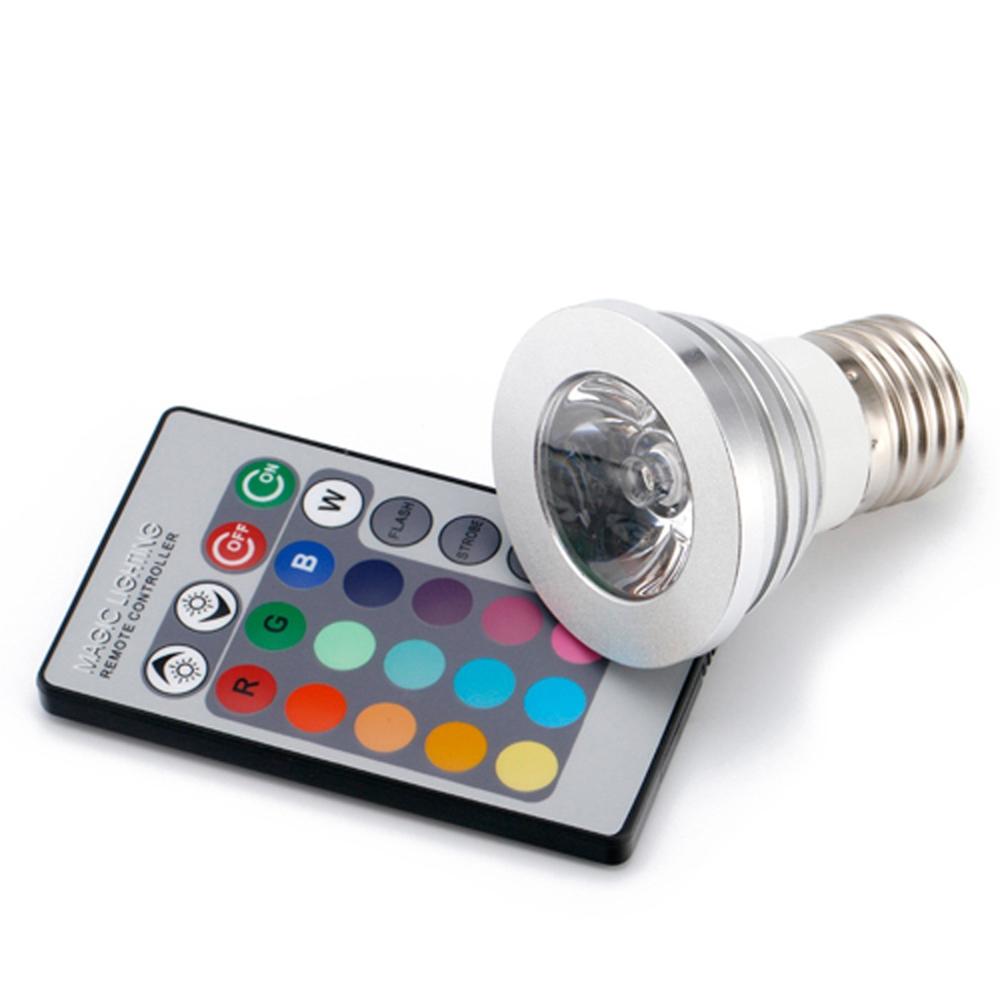 Holofote led mágico colorido 3w mr16, brilhante, rgb, com controle remoto de 24key