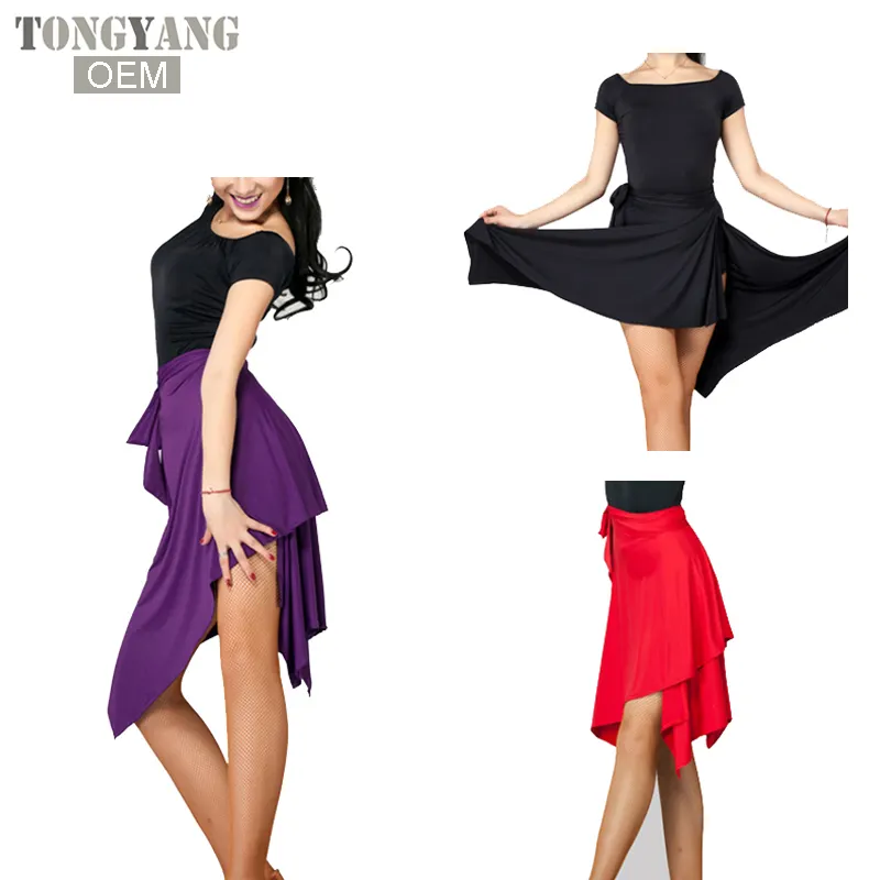 TONGYANG Rok Dansa Latin Wanita, Rok Menari DF Profesional Hitam Ungu Merah Profesional, Gaun Latin Rumba Panggung Murah Dewasa