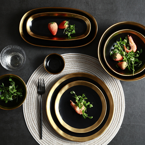 <span class=keywords><strong>Set</strong></span> di stoviglie in ceramica eco-friendly in stile europeo Brett bianco <span class=keywords><strong>e</strong></span> nero piatto da pranzo ristorante con bordo in <span class=keywords><strong>oro</strong></span> - Product Image 5