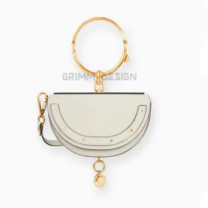 Half moon mental ring loop handle western leather saddle ladies handbag classic lady hand bag