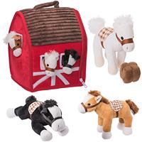 Étui de transport de grange simulé personnalisé, ferme en peluche avec ensemble de chevaux