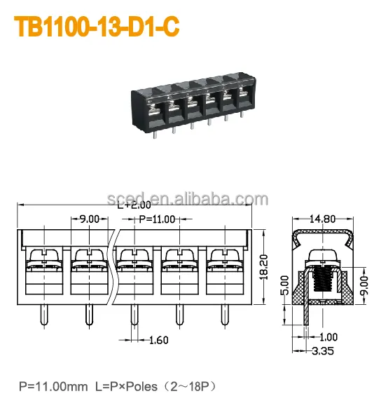 pcb pin terminal 4 Position 300A 600V Barrier Terminal Block with cover China Supplier