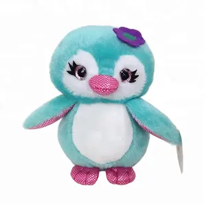 plush stuffed penguin soft toy doll with glitter big eyes and flower on head