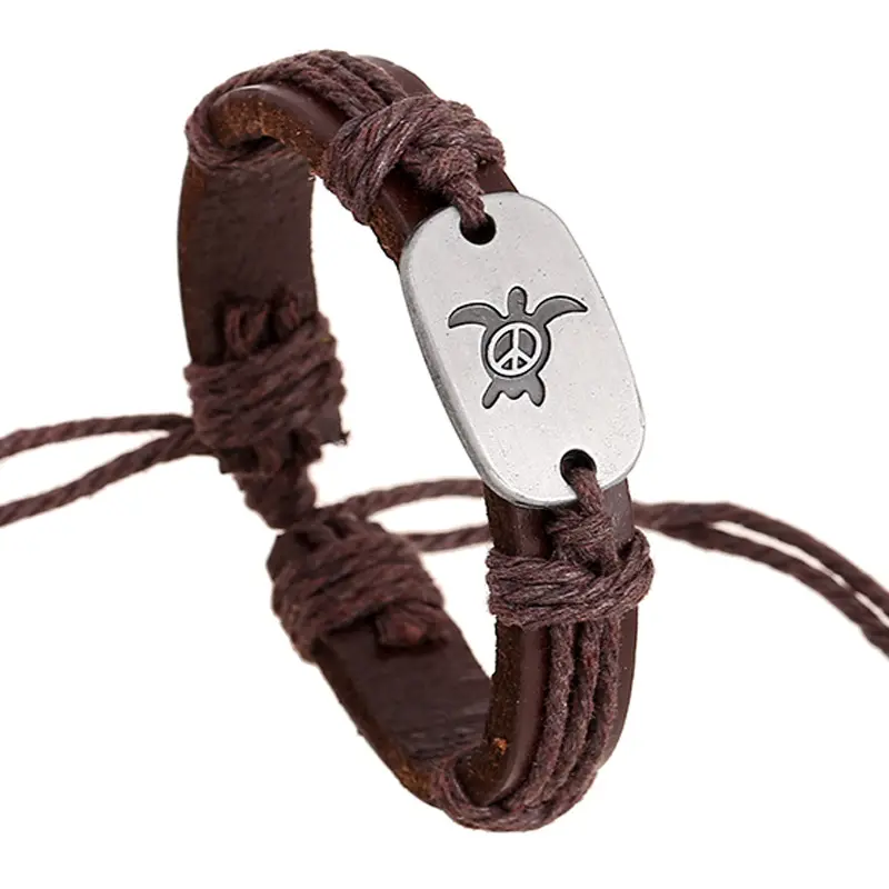 verstellbares Leder Wachs Cord-Armband Manschettenarmbänder mit Hanf-Cordons Trend Schildkrötenmuster Strand Windseil-Armband