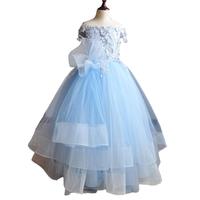 Wunderschöne himmelblaue Blumen mädchen kleider Ballkleid 3D Blumen Schöne Mädchen Festzug Kleid Erstkommunion Kleider für Mädchen