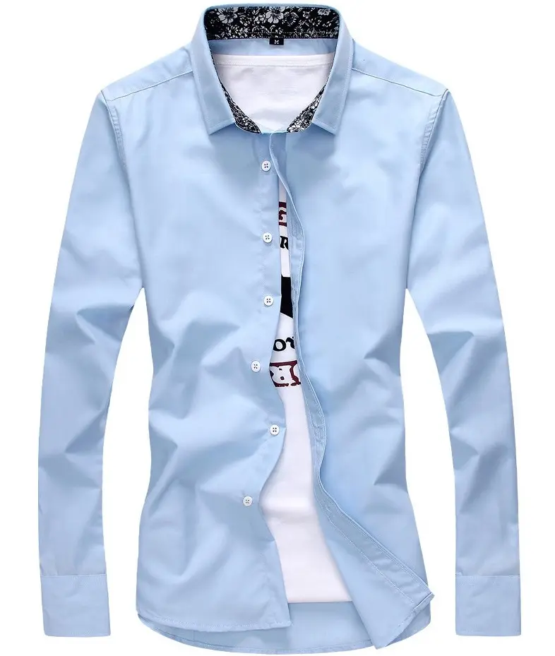 Camisa delgada coreana para hombre, camisa de manga larga informal de negocios, camisas informales para hombre, patrón sólido, tela de mezcla de algodón para otoño