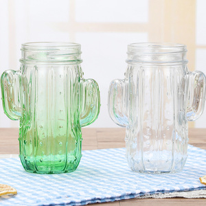 Pot <span class=keywords><strong>de</strong></span> maçon en verre vert Offre Spéciale et 420ml, design <span class=keywords><strong>cactus</strong></span>, avec poignée et couvercle en métal - Product Image 5